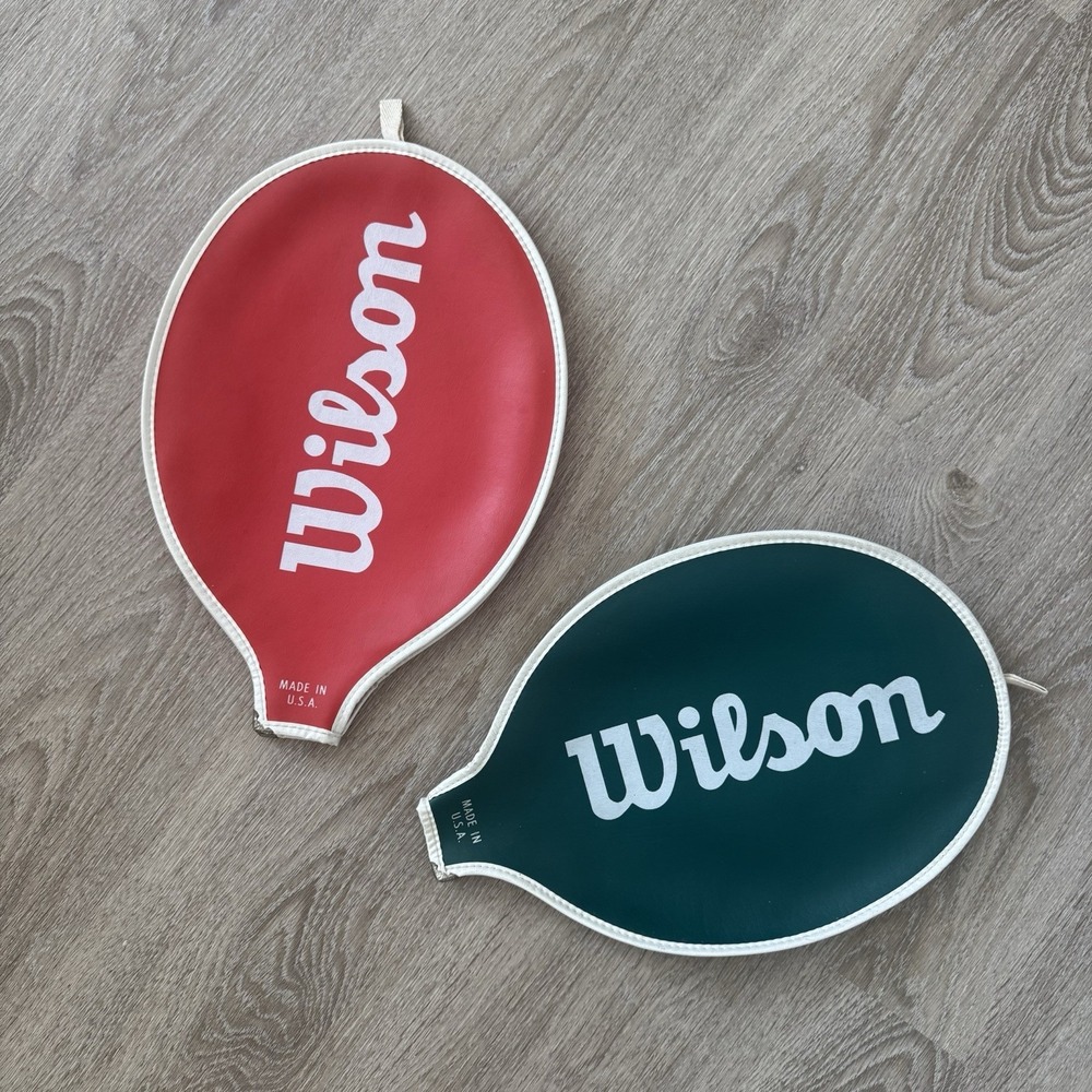 Vintage 1970s Wilson Red & Green Tennis Racket Zippered Covers USA Made Set of 2